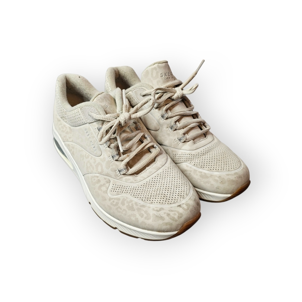 Skechers Los Angeles Off White Leopard Print Sneakers - Picture 2 of 6